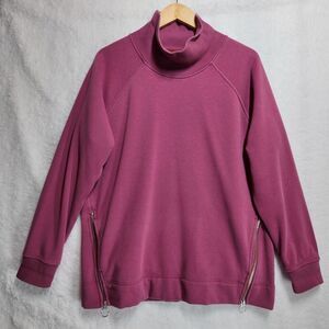 ATHLETA L Cozy Karma Side Zip Funnel Neck Pink Cozy Zip Accents Loungewear